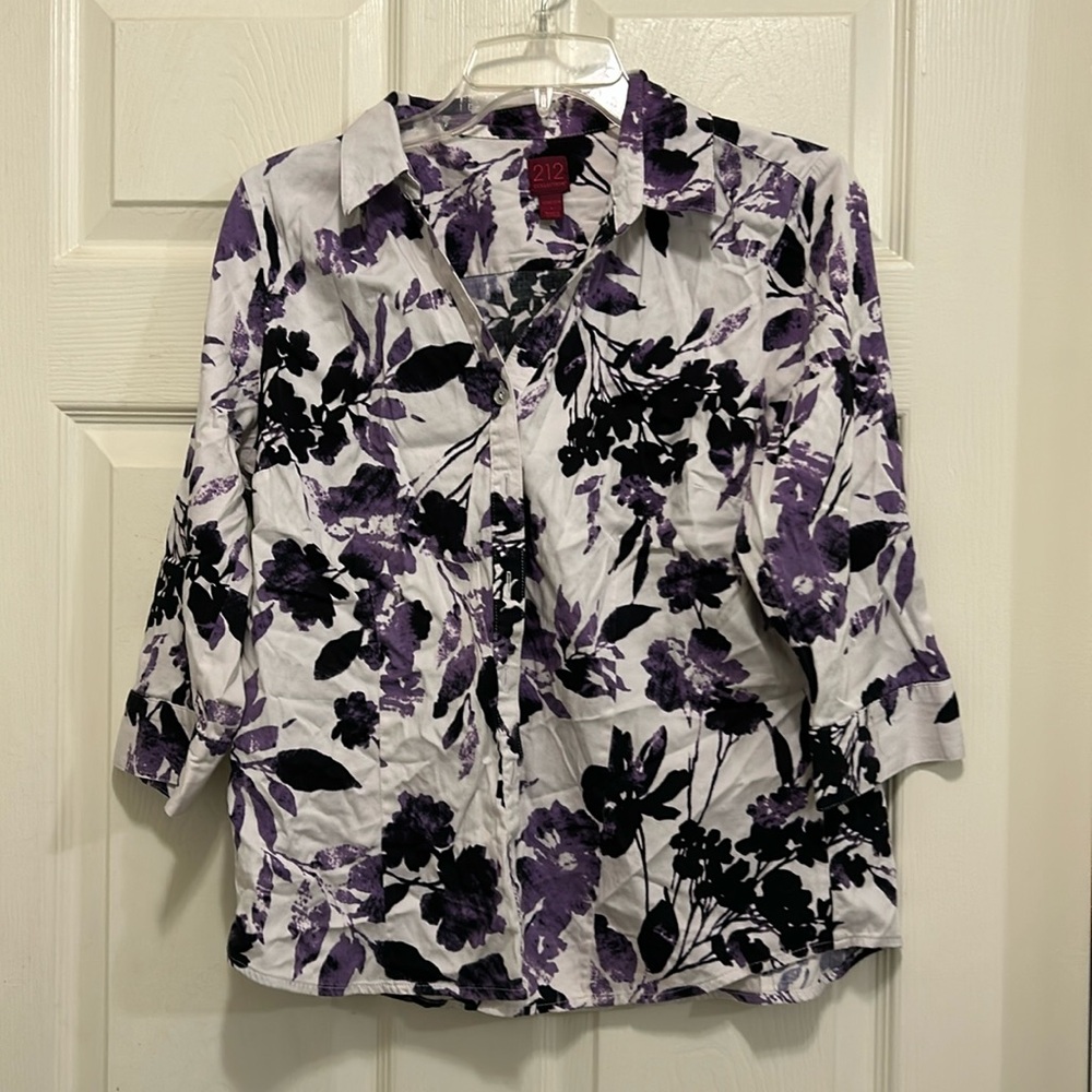 212 3/4 Sleeve Floral Button Down Women’s Stretch